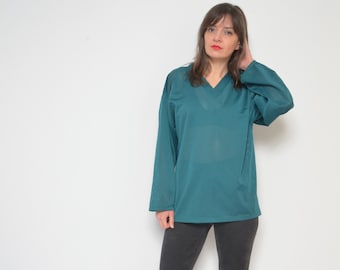 Bluzka z długim rękawem z siateczki w stylu lat 90. z przezroczystym dekoltem w serek, rozmiar S