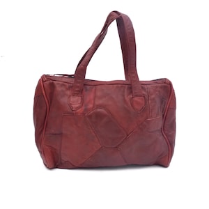 Sac de sport vintage en patchwork en cuir véritable des années 80 avec poignée supérieure