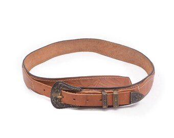90s Vintage Lands End Woven Belt 30 Tan Leather & Bold  display picture 1