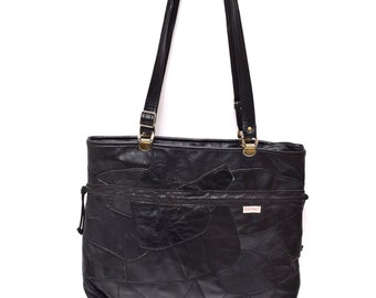 Vintage 80's Black Leather Patchwork Shoulder Bag Purse by