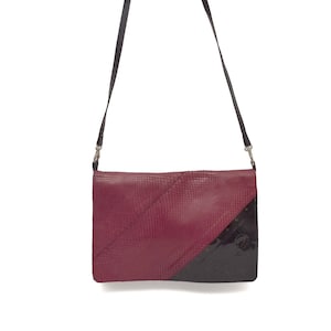 Vintage 80&#39;s Real Leather Purple Snakeskin  Purse Color Blocking Genuine Leather Shoulder Purse