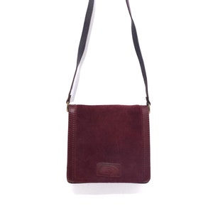 Bolso bandolera pequeño vintage de piel de ante color burdeos y rojo de los años 90