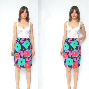 Floral Short Skirt / Vintage 90s Colorful High Waist Mini Summer Skirt - Size Small