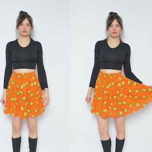 90s Vintage Apple Print Skirt: Accordion Pleated Sheer Mini Skirt