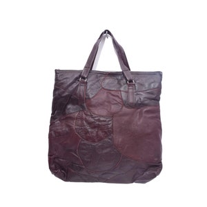 Vintage 70er Jahre Burgund Patchwork Echtleder Große Tasche