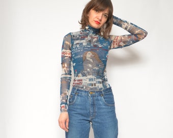 Jeansy vintage w kolorze niebieskim z lat 90.: wysoki stan, zwężane nogawki, rozmiar S