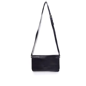 Vintage 80&#39;s Black Real Leather Shoulder Bag Purse