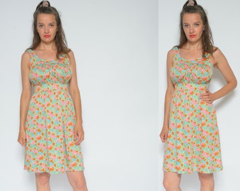 Floral Summer Dress / Vintage 80s Sleeveless Flower Pattern Midi Sundress - Size Extra Small