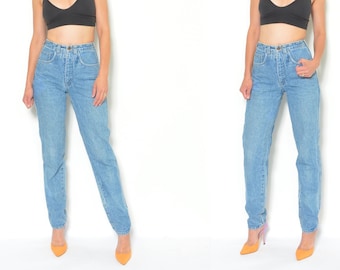 Vintage 80s Acid Wash High Waist Jeans - Tapered Leg Denim (Size Small)