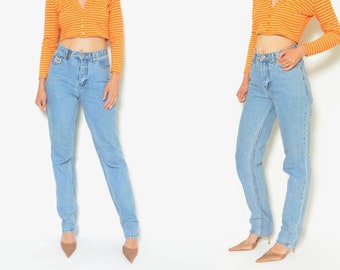 90's Blue Denim Jeans  Vintage High Waisted Tapered Leg Mom's  Jeans Grunge Wear   Size Medium