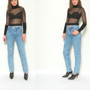 Acid Wash High Waisted Jeans /Vintage 80's Tapered Leg  Denim Trousers - Size Extra Small