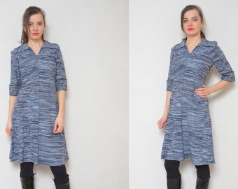 Vintage 80s Knit Midi Dress: Abstract Gray Acrylic, Size Small