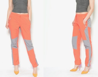 Color Blocking Outdoors Pants / Vintage 00s Colorful Sports Trousers / Neon Pink- Size Medium
