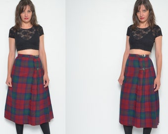 Vintage 80s Tartan Wool Skirt: High Waisted Plaid Wrap, Extra Small