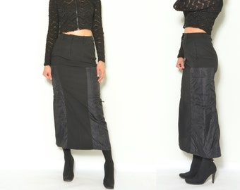 Vintage 2000s Maxi-Rock: Mittlere Taille, Schlitz vorne, Taschen - Größe S