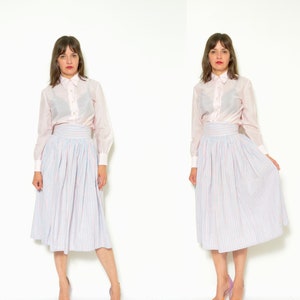 80s Full Striped Skirt Vintage High Waist Summer Long Skirt - Size XS