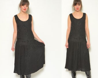 90s Beaded Sparkling Loose Fit Dress / Vintage Sleeveless Cocktail Long Dress - Size Medium