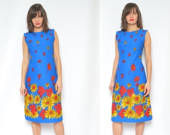Vestido floral sin mangas / Vestido midi ajustado vintage de los años 80 - Talla pequeña