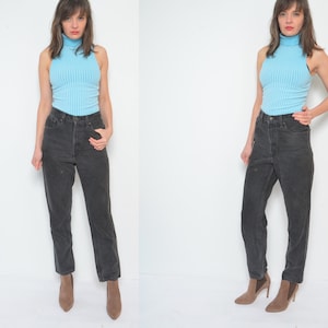 Vintage 90s Levi&#39;s Black Denim Jeans: High Waist Tapered Leg, Medium/Large
