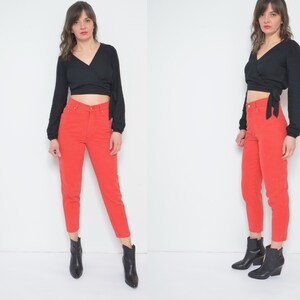 Vintage 90s High Waist Jeans / Red Tapered Leg Denim Pants