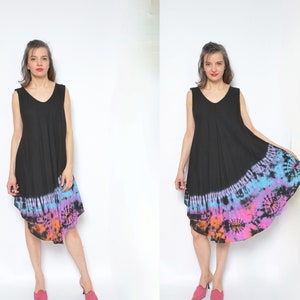 Abito oversize tie-dye / Abito estivo asimmetrico senza maniche vintage anni &#39;90 colorato - Taglia unica