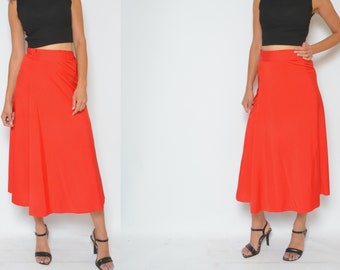 Wrap Up Spandex Skirt / Vintage 80s High Waist Bright Red Full Circle  Skirt - Size Medium/Large