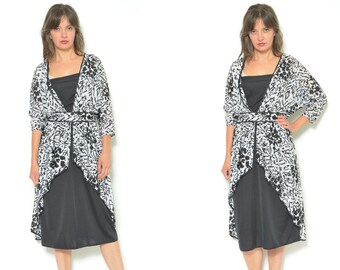 Vintage 80s Leopard Print Dress: Ruffled Belted Polyester Long Dress - XL
