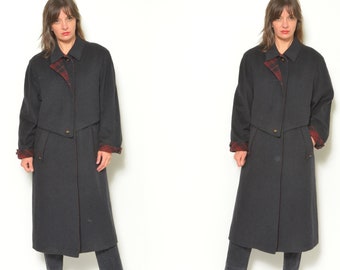 90s Wool Button Coat / Vintage Alpaca Wool Long Maxi Winter Jacket With Front Flaps - Size Large