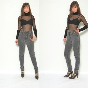 Vintage 90s Acid Wash Black Denim Jeans: High Waist Tapered Leg, Medium