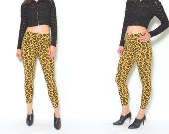 KOOKai Leopard Leggings / Vintage 90s Animal Print High Waist Cotton Cropped Pants Size Small