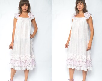 Ruffled Satin  Long Dress / Vintage 80s Light Pink Sleeveless Night Gown Tent Summer Dress - Size Small