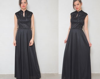 Sequin Maxi Dress / Vintage 80s   Sleeveless Fitted Waist Long Cocktail Dress  - Size Small