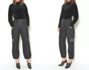 90s Ski Pants / Vintage  1990s Micro Chevron Pattern Skiing Snowboarding Elastic High Waist  Pocket Sports Trousers - Size Medium