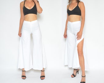 Wide Leg  Cropped Pants/ Vintage Bell Bottom High Slit High Waist Summer Trousers - Size Extra Small