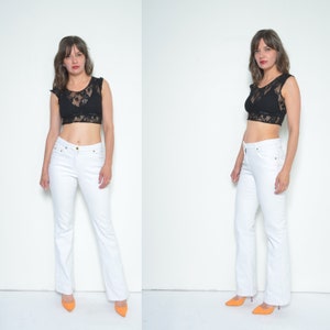 90s Vintage White Denim Flared Leg Jeans - Size Medium