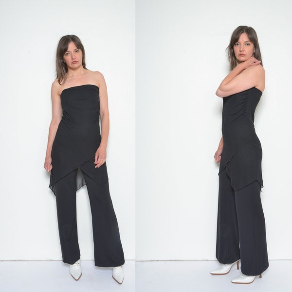 Combinaison sans bretelles / vintage 00s One Piece Sleeveless Mesh Wide Leg Pants Jumpsuit - Taille Medium