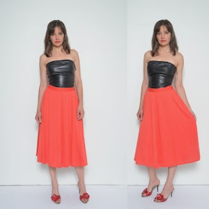 Vintage 80s Red Flared Midi Skirt: High Waisted Summer Style
