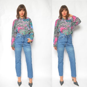 Jean taille haute vintage des années 90 : Jean Mom fuselé en denim bleu - Petit