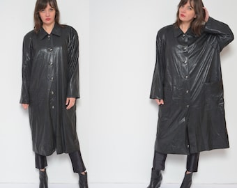 Vintage 80s Reptile Pattern Blazer: Oversized Black Maxi Jacket, Size Large
