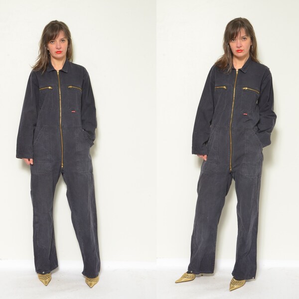 Travailleurs Denim Combinaison vintage années 90 Col Fermeture Éclair Noir Onesie Grand