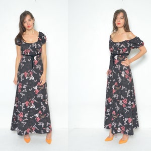 Floral Shoulderless Dress / Vintage 80s Off The Shoulder  Long Off The Shoulder  Dress - Size Medium