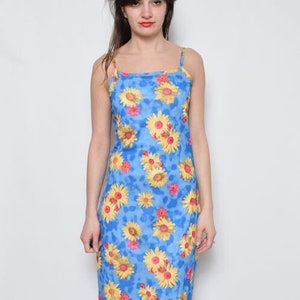 Vintage 90&#39;s Daisy Print Maxi Dress/ Sleeveless Floral Long Grunge Summer Dress - Size medium