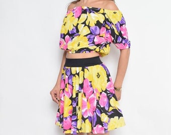 Vintage 90's Two Piece Floral Skirt And Blouse Set