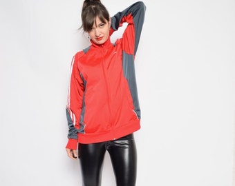 Chaqueta Adidas roja con cremallera vintage de los 90 (talla mediana)