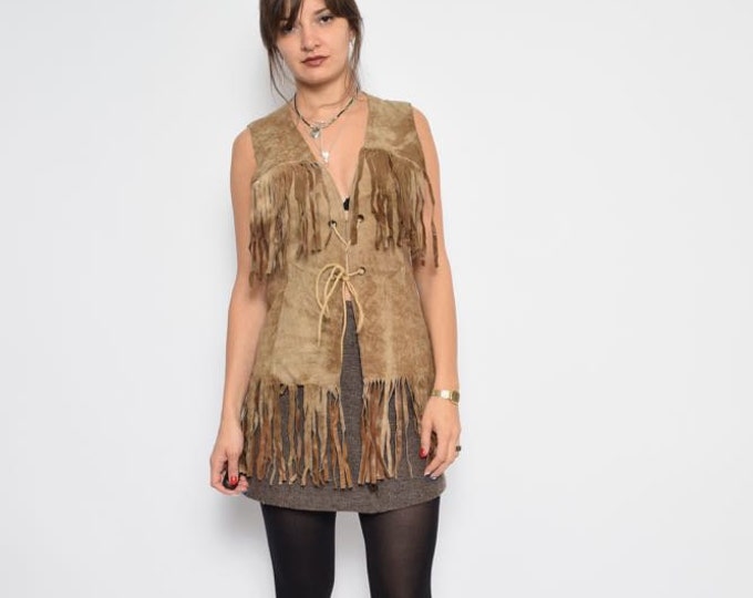 70’s/80’s Brown Suede Fringe Vest and Maxi Skirt Set by Knights Leather