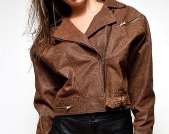 Vintage 80&#39;s Brown Real Genuine Leather  Jacket