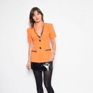 Vintage 90&#39;s Orange Linen Jacket / Embellished Button Jacket - Size Extra Small