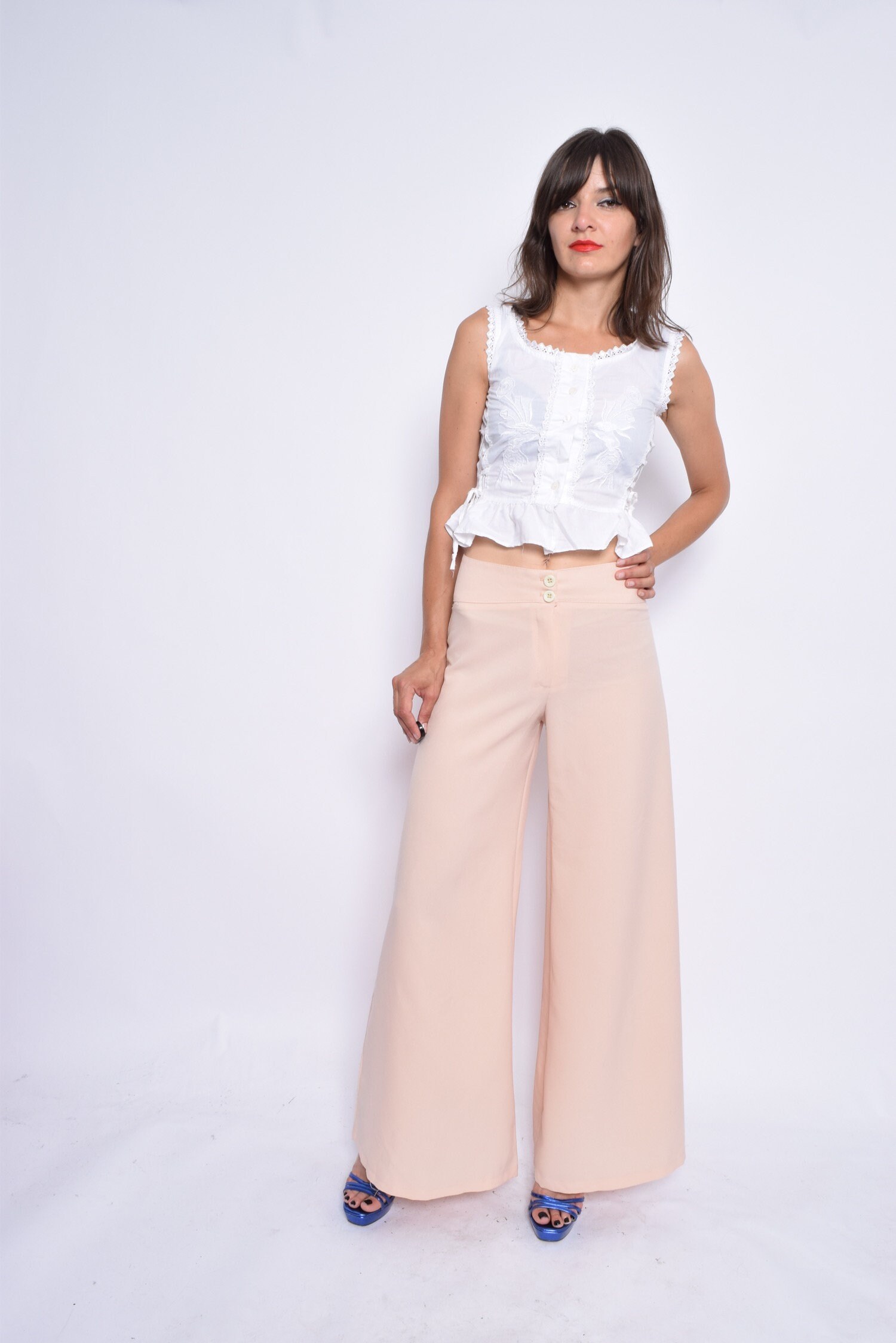 Peach Bell Bottom Flared Trousers 