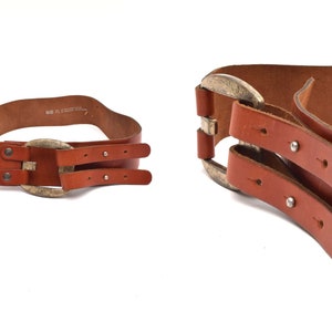 Vintage 90&#39;s Wide Brown Real Leather Belt with Tarnished Silver Metal Double Post Buckle