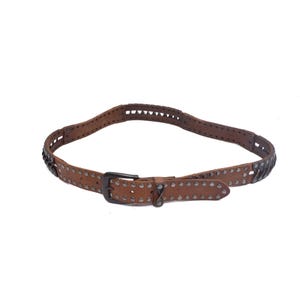Vintage 80s Brown Leather Studded Belt – Size 85 cm – Rocker Style Riveted Waist Belt – Unisex Punk Accessory